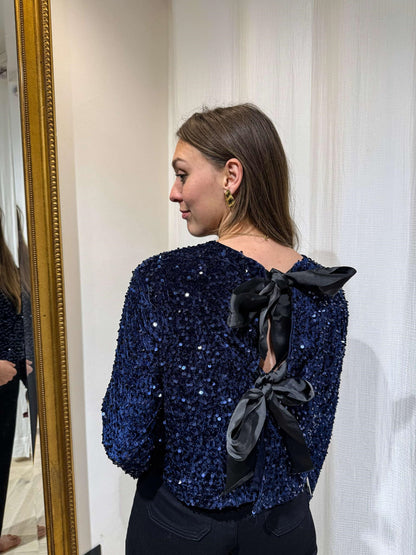 BLOUSE PAILLETTES BLEU