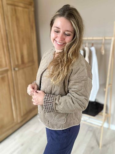 Veste velours matelassée taupe