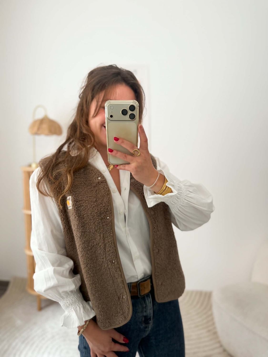 Gilet moumoute sans manche taupe
