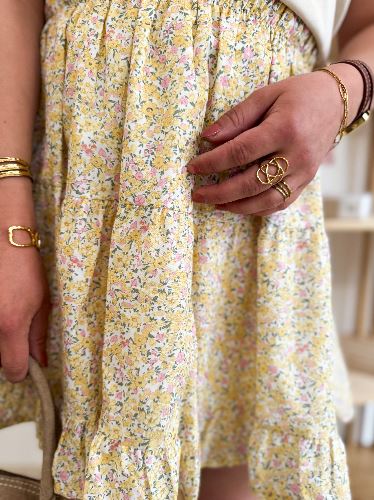 Jupe fleurie jaune pastel