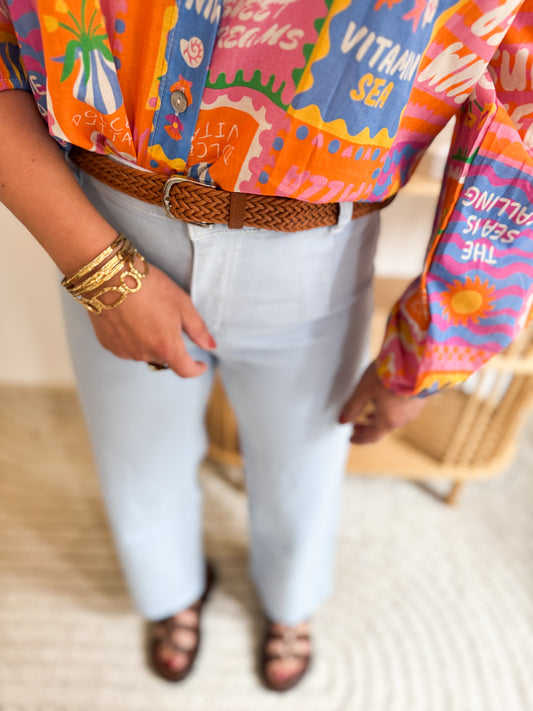 Jean flare ceinture bleu ciel