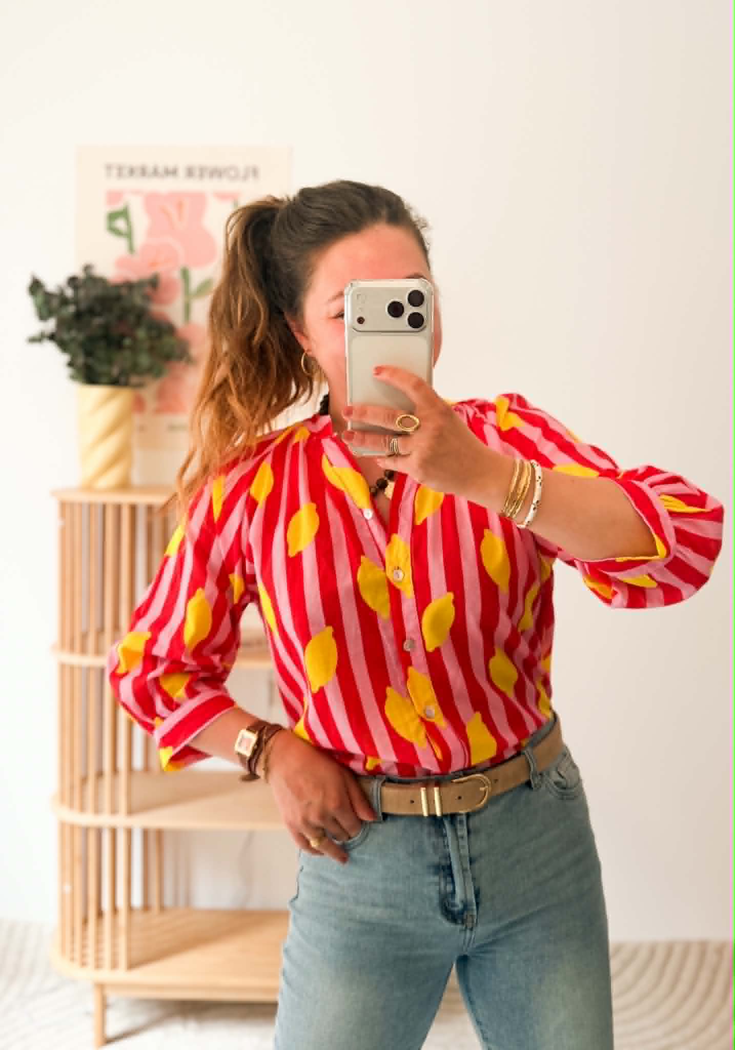 Blouse citron rayée rose