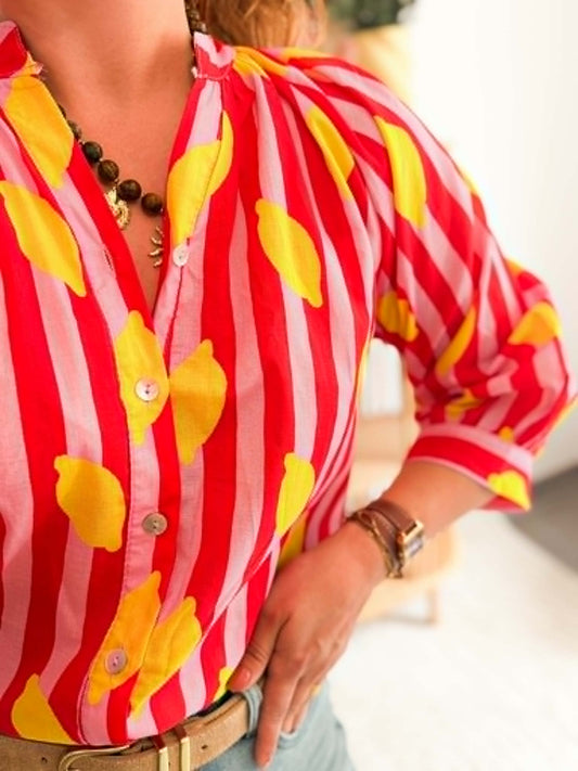Blouse citron rayée rose