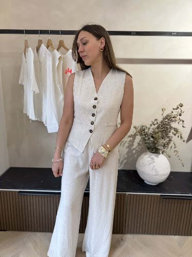 Ensemble pantalon gilet en lin beige