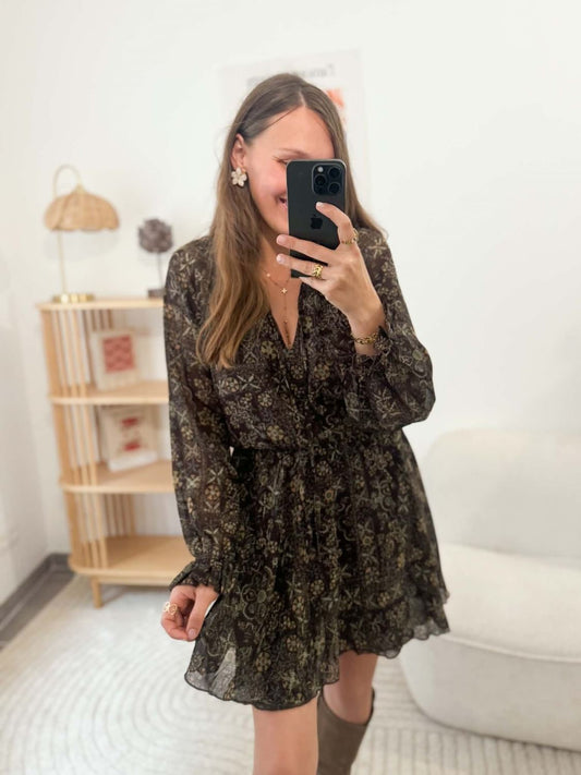 Robe fluide marron col montant