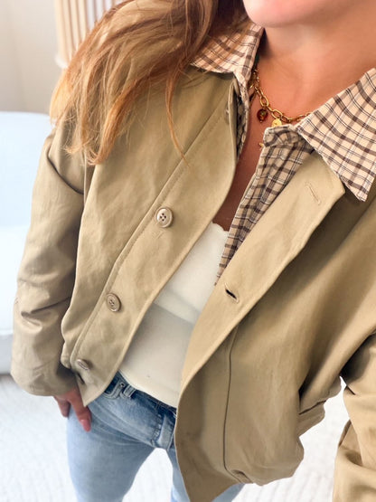 Trench court col carreaux - Taupe
