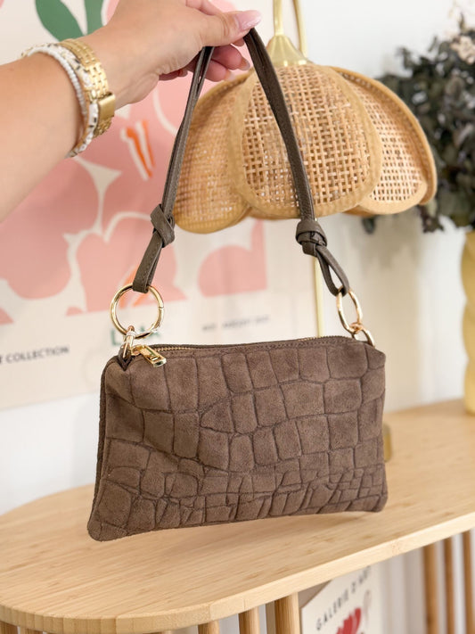 Sac daim taupe effet croco