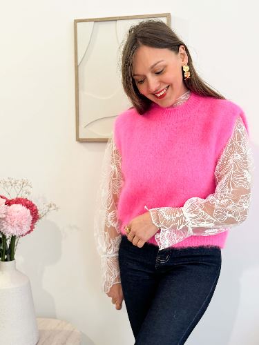 Pull manches courtes - Fushia