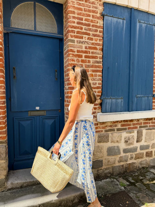 Jupe longue fleurs bleues