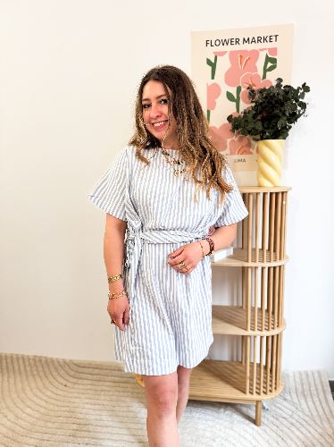 Robe rayures bleu et ecru