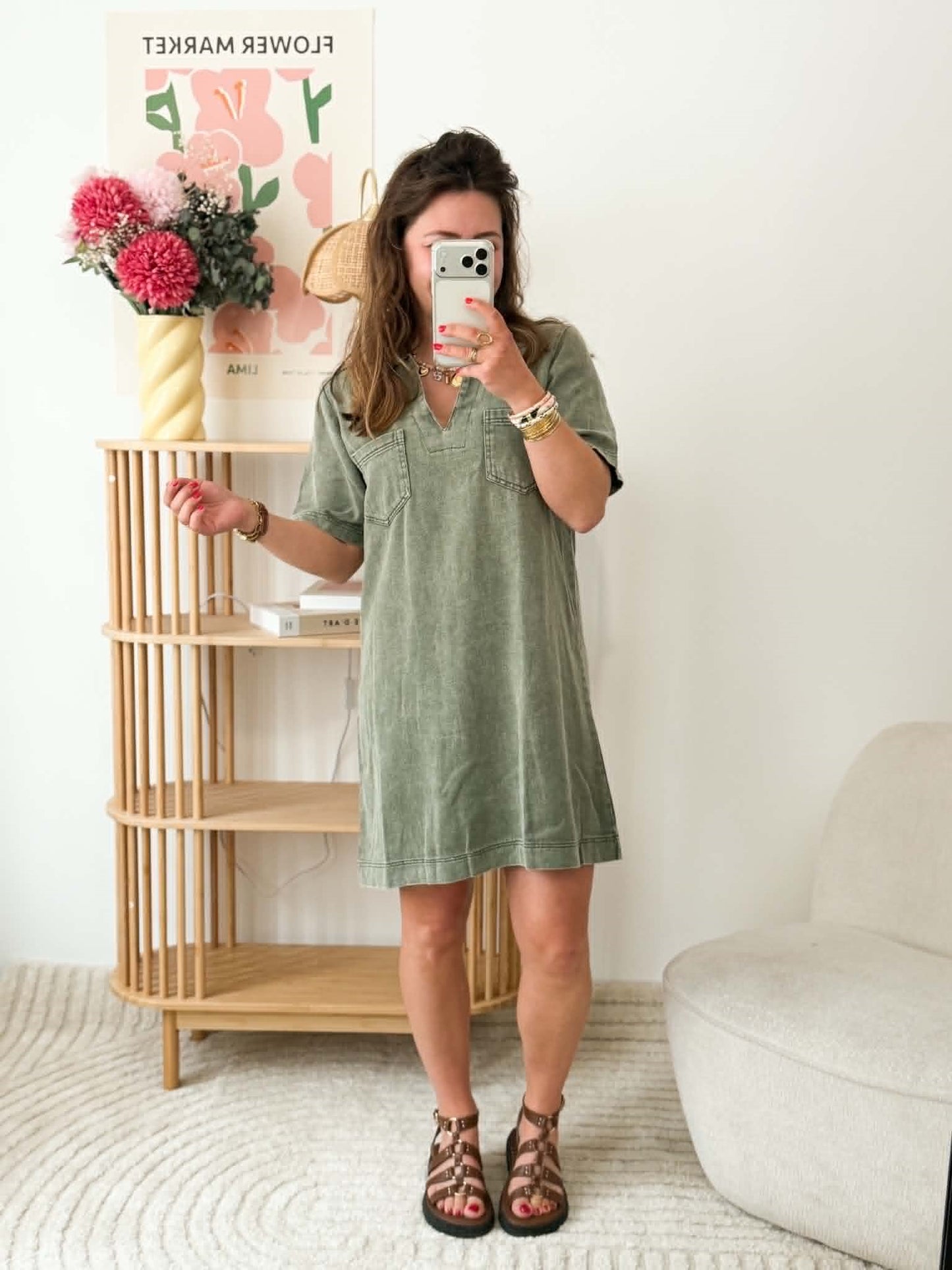 Robe en jean droite - Kaki