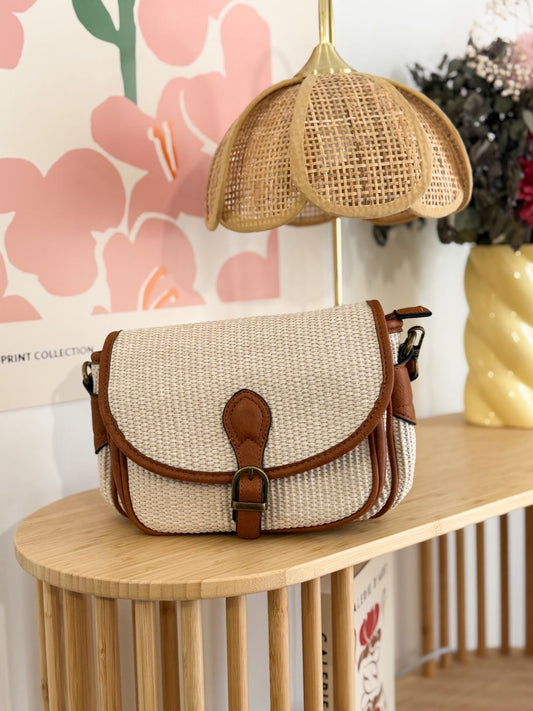 Sac bandouliere cuir/paille