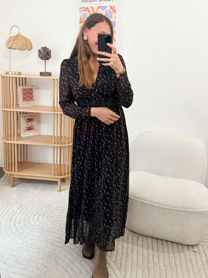 Robe imprimée fluide longue noir