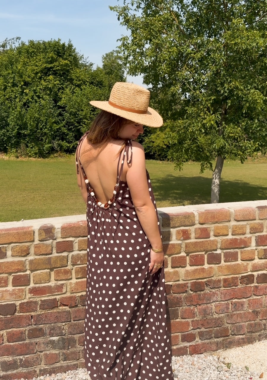 Robe longue choco à pois blancs