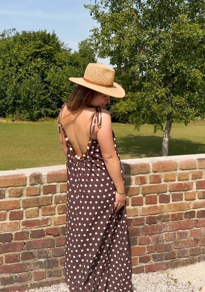Robe longue choco à pois blancs