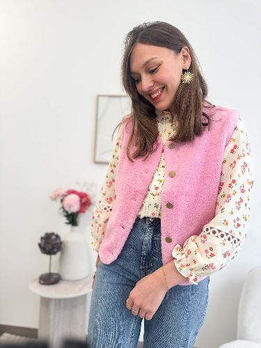 Veste bouclette rose