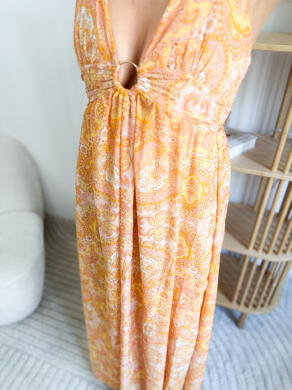 Robe longue bohème orangé / moutarde