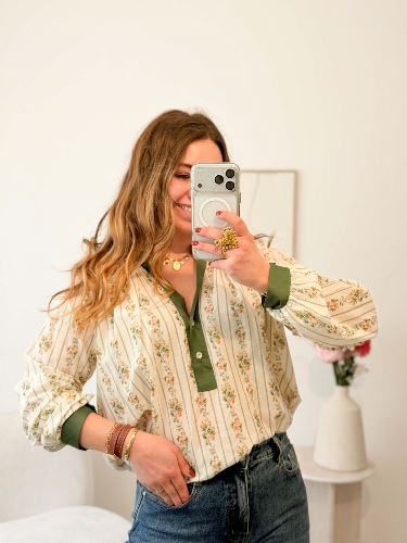 Blouse fleurie - Vintage vert