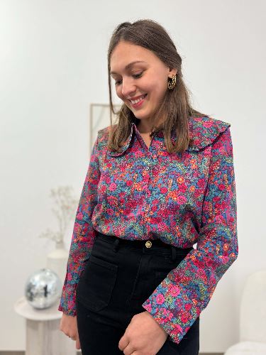 Blouse col claudine liberty fushia