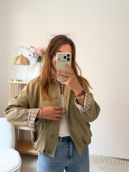 Trench court col carreaux - Taupe