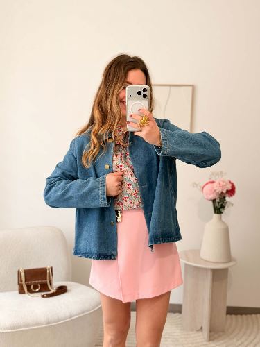 Jupe-short asymétrique - Rose pastel