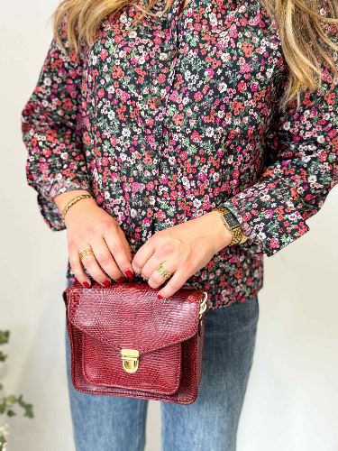 Blouse fleurs col montant