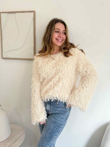 Pull à franges beige