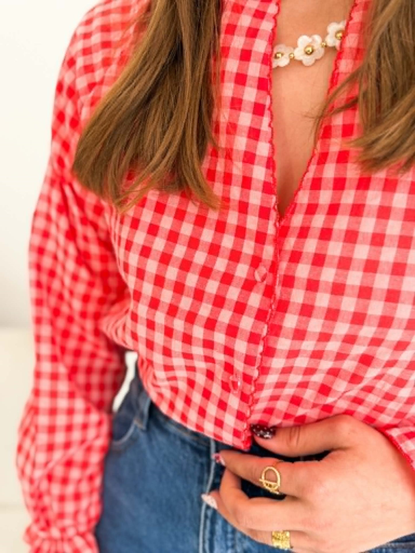 Blouse vichy rouge rose
