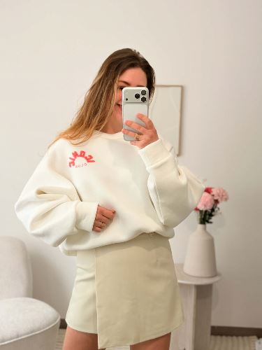 Sweat ICONIC - Blanc et rose orange