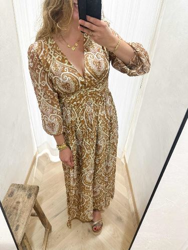 Robe longue taupe imprimé bohème