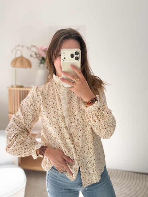 Chemise imprimé fleurs jaune bordeau