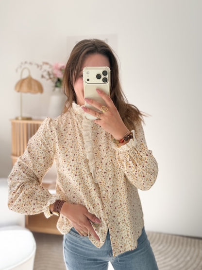 Chemise imprimé fleurs jaune bordeau