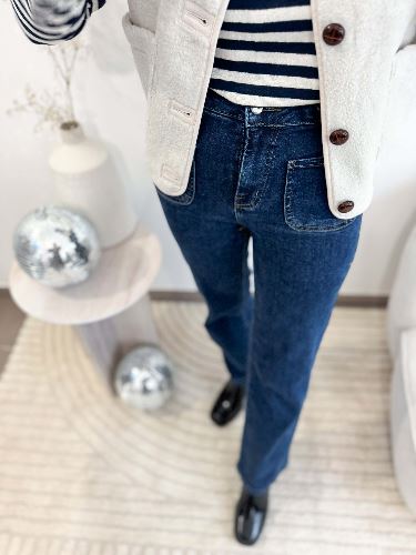 Jean Flare - Denim brut foncé - Ceinture tresse