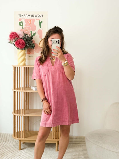 Robe en jean droite - Rose