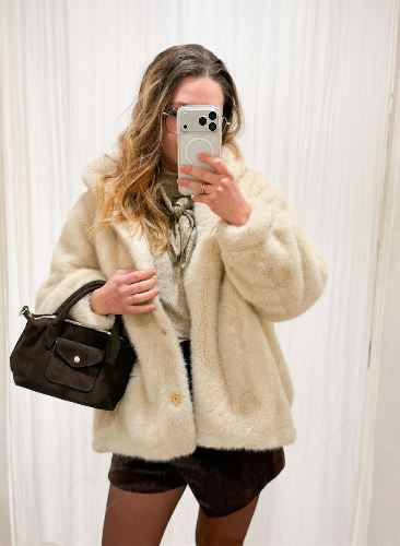 Manteau fourrure beige