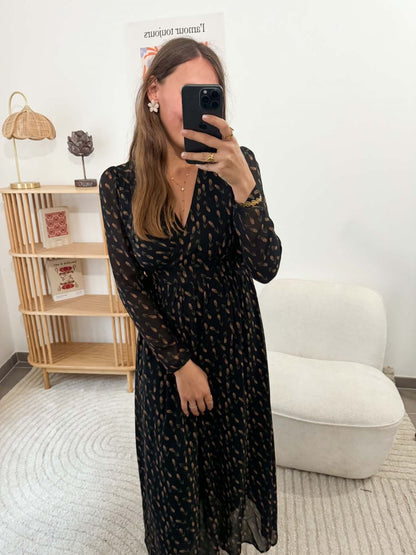 Robe imprimée fluide longue noir