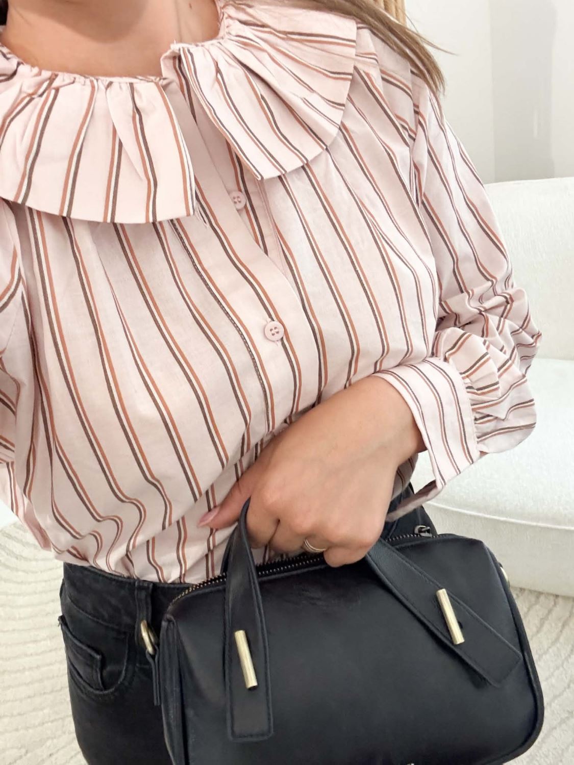 Blouse rayée rose col victorien