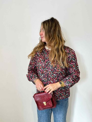 Blouse fleurs col montant