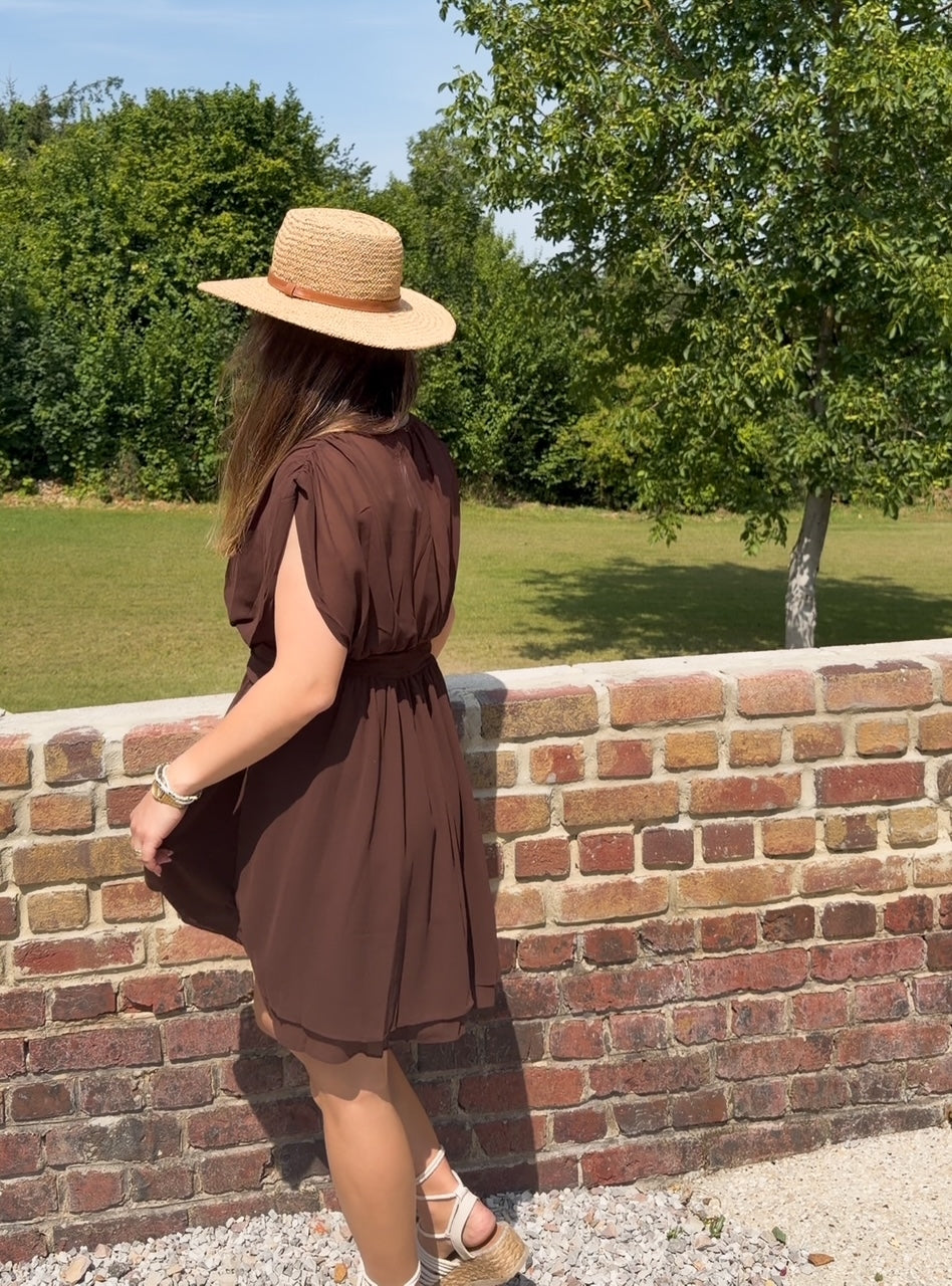 Robe courte drapée chocolat