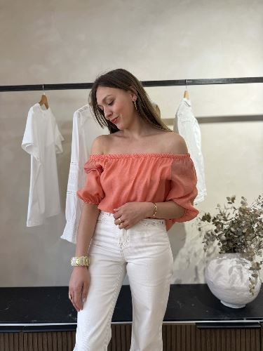 Blouse fluide elastiquée - Orange