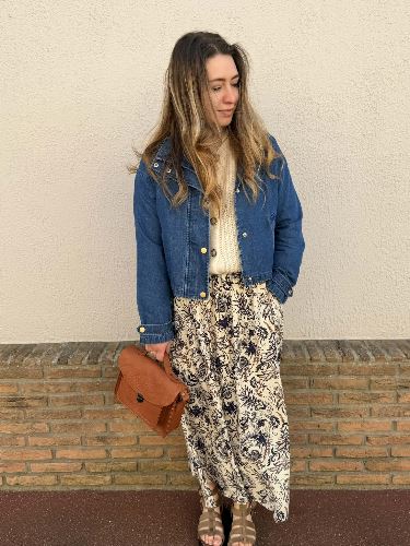 Jupe longue bleu marine et terracotta