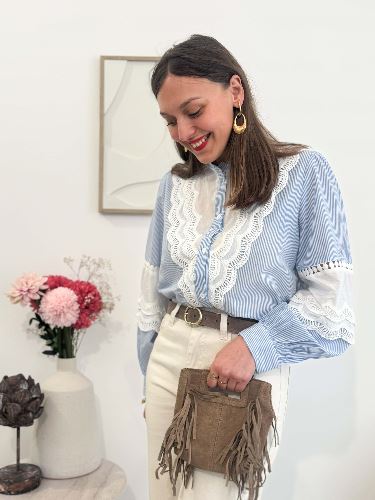 Chemisier rayé bleu broderie