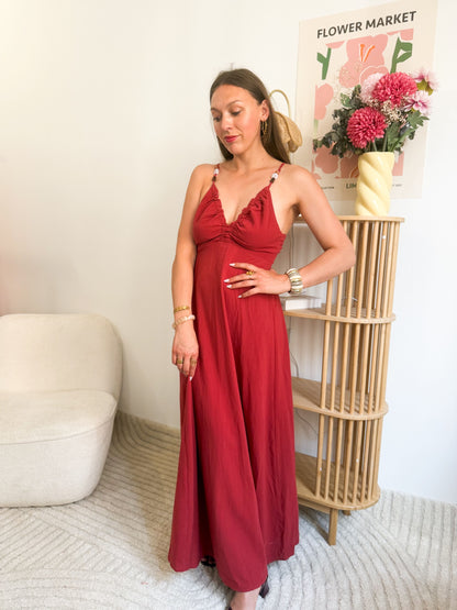 Robe terracotta bretelles perles