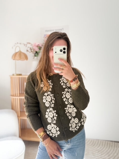 Gilet kaki broderie
