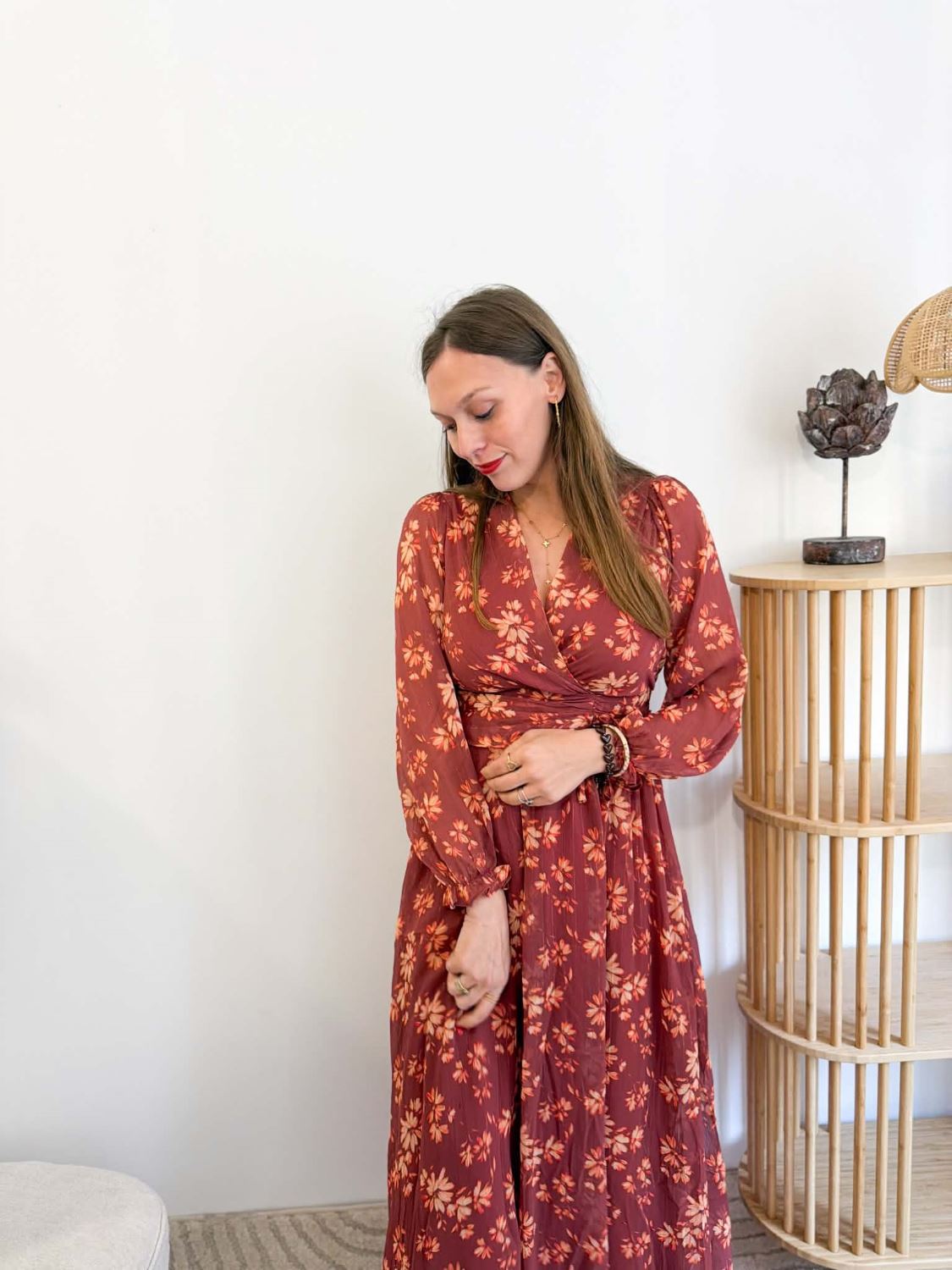Robe longue fleurie - Terracotta