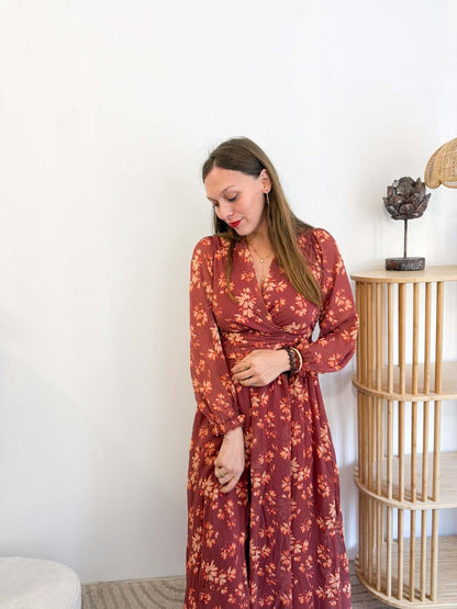 Robe longue fleurie - Terracotta