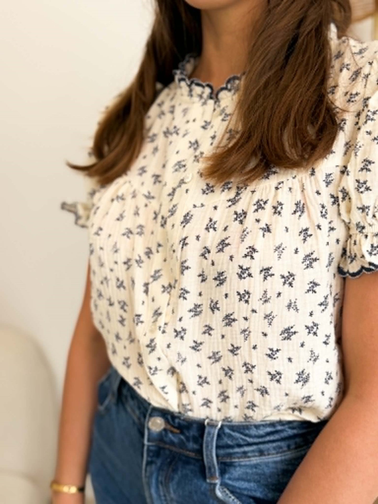 Blouse gaz de coton écru marine