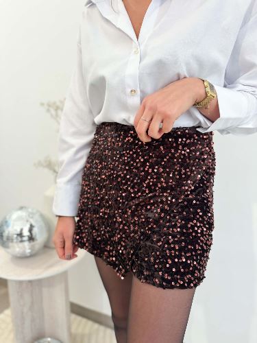Short paillettes marron