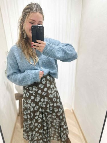 Jupe marron fleurs bleues
