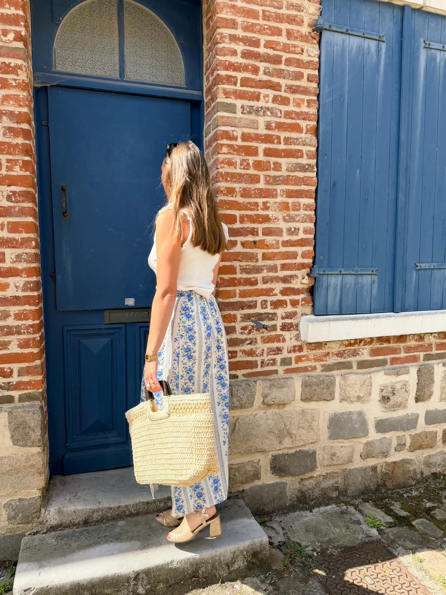 Jupe longue fleurs bleues